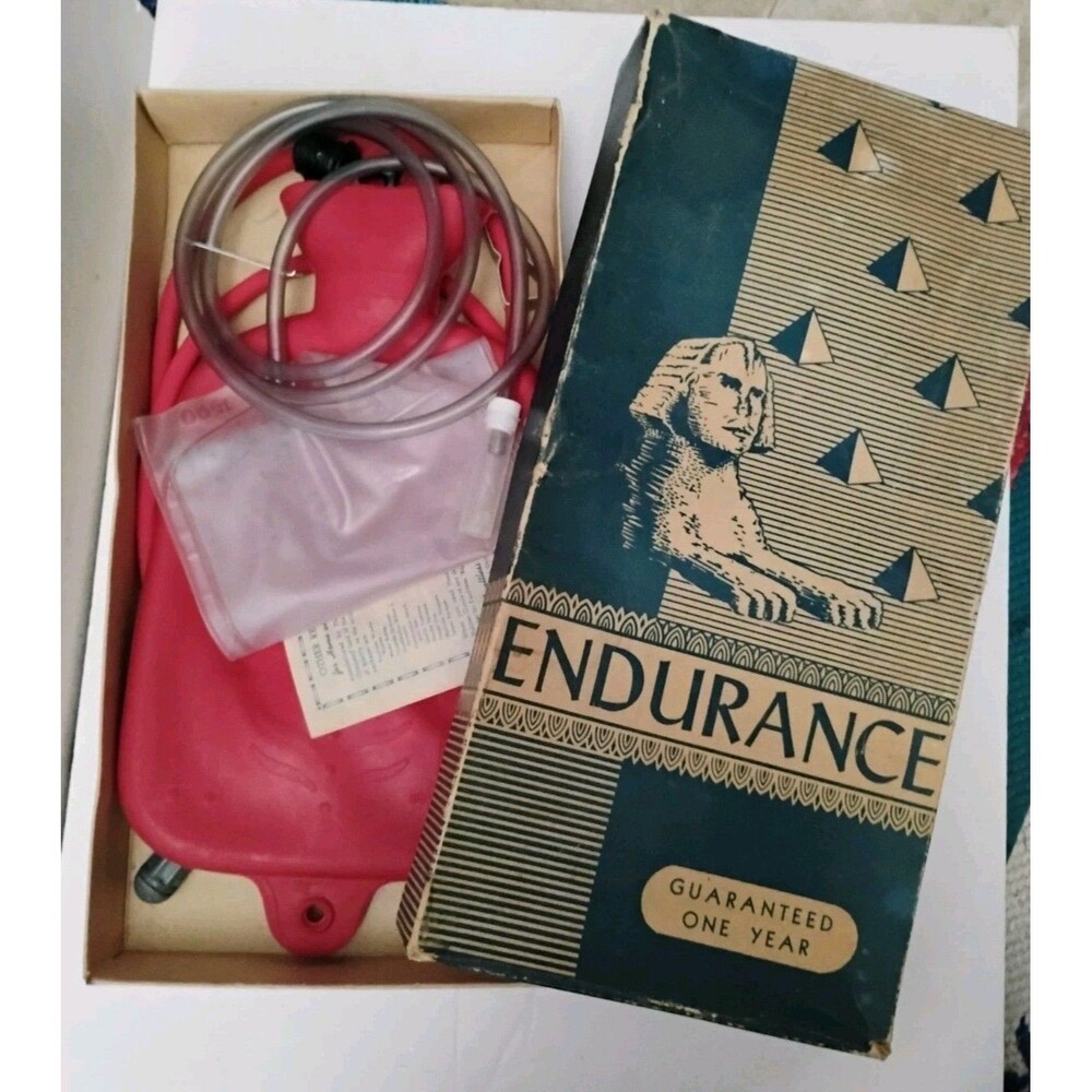Vintage Faultless Endurance Hot Water Bottle Syringe Kit Sphinx Box Unused Paper